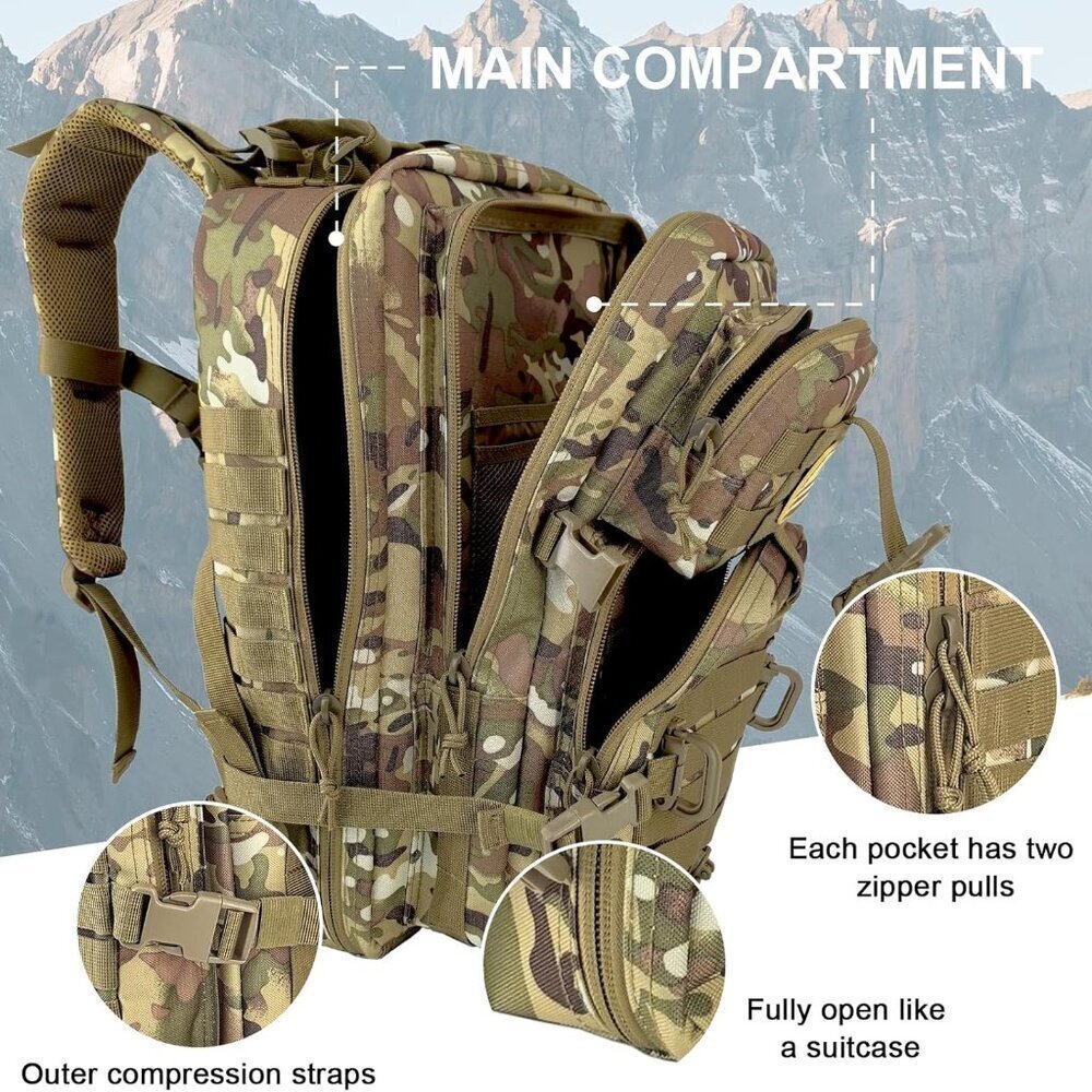 Tactical Assault Backpack Military Molle 40L Waterproof Camping Rucksack - Picture 4 of 8